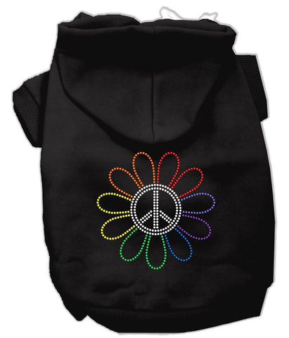 Rhinestone Rainbow Flower Peace Sign Hoodie Black L (14)