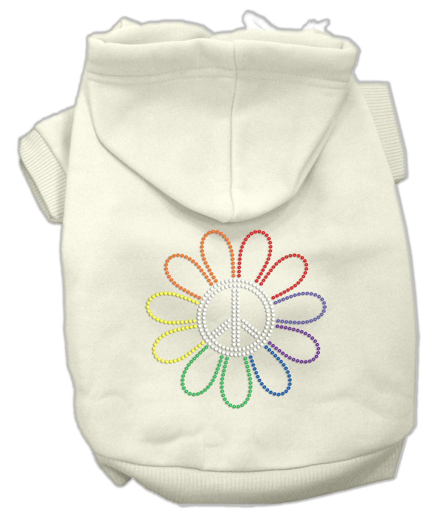 Rhinestone Rainbow Flower Peace Sign Hoodie Cream L (14)