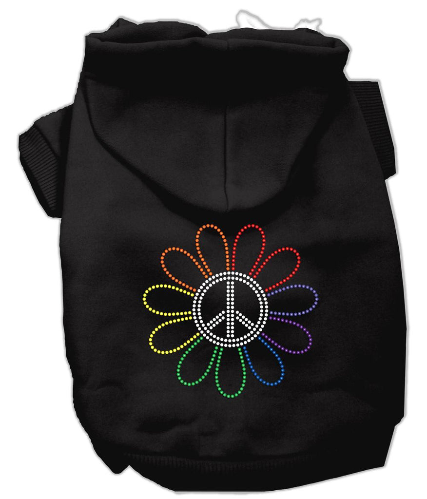 Rhinestone Rainbow Flower Peace Sign Hoodie Black XXXL(20)