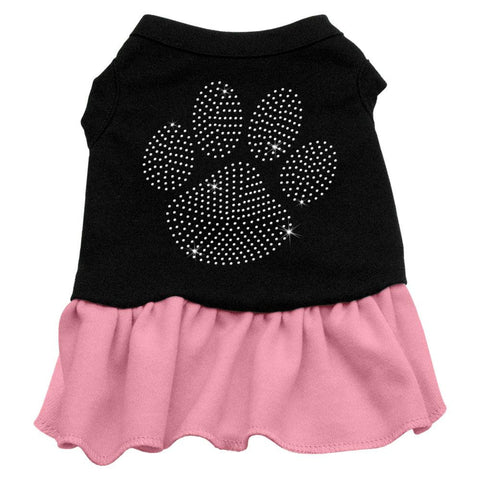 Rhinestone Clear Paw Dress Black with Pink Sm (10)