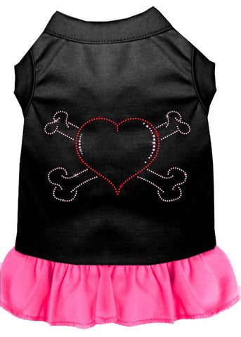 Rhinestone Heart And Crossbones Dress Black With Bright Pink Xs (8)