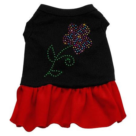 Rhinestone Multi Flower Dress Black with Red XS (8)