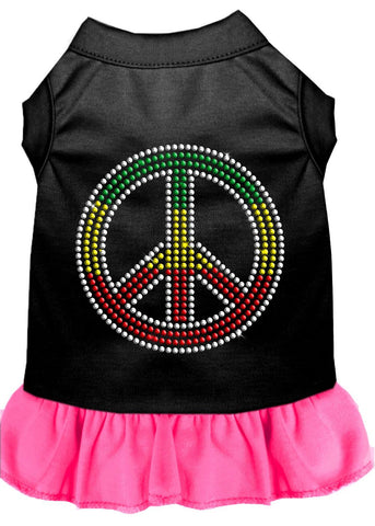 Rhinestone Rasta Peace Dress Black With Bright Pink Lg (14)