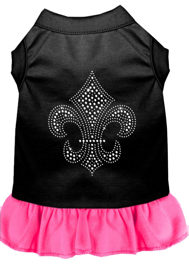 Silver Fleur De Lis Rhinestone Dress Black With Bright Pink Lg (14)