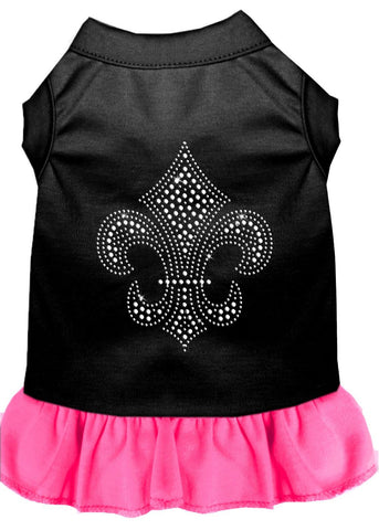 Silver Fleur De Lis Rhinestone Dress Black With Bright Pink Xl (16)