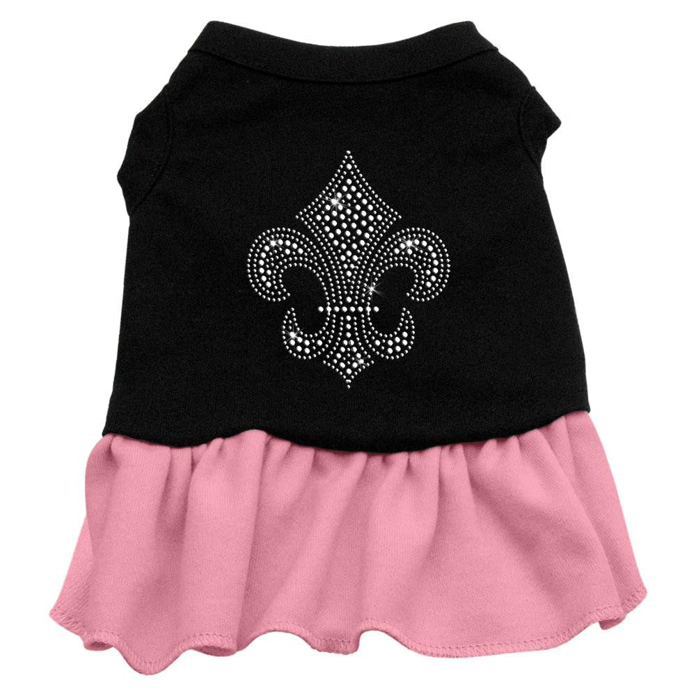 Silver Fleur de Lis Rhinestone Dress Black with Pink XXL (18)