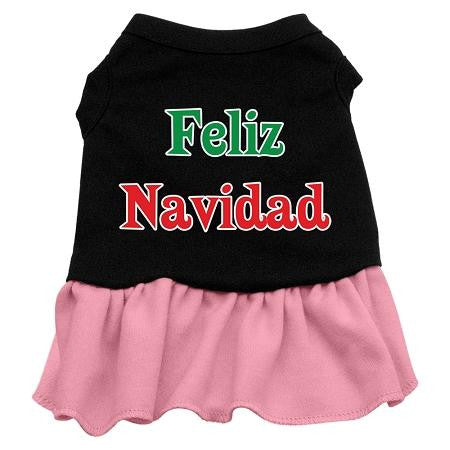 Feliz Navidad Screen Print Dress Black with Pink Lg (14)