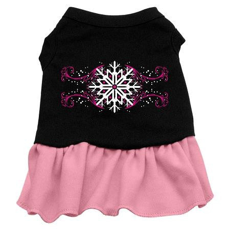 Pink Snowflake Screen Print Dress Black with Pink Med (12)