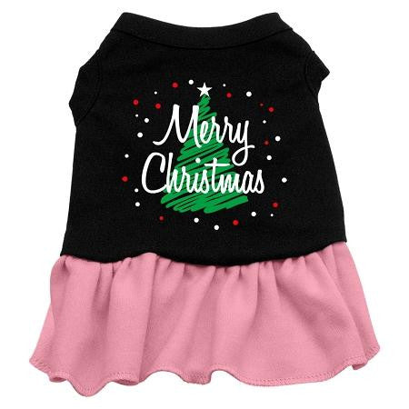 Scribble Merry Christmas Screen Print Dress Black with Pink Med (12)