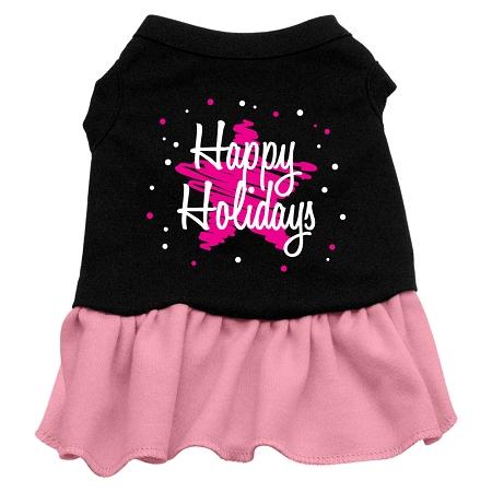 Scribble Happy Holidays Screen Print Dress Black With Pink Lg (14)