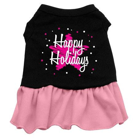 Scribble Happy Holidays Screen Print Dress Black with Pink Lg (14)