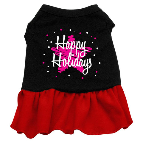 Scribble Happy Holidays Screen Print Dress Black with Red Med (12)