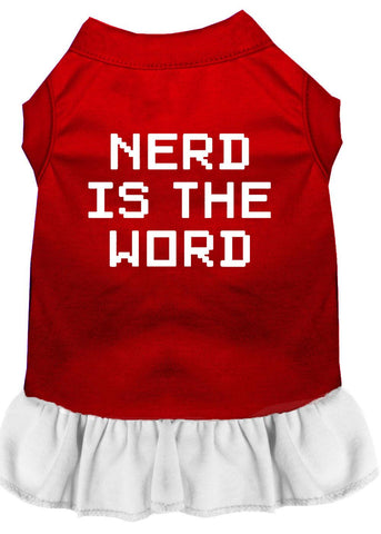 Nerd Is The Word Screen Print Dress Red With White Sm (10)