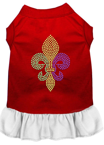 Mardi Gras Fleur De Lis Rhinestone Dress Red With White Lg (14)