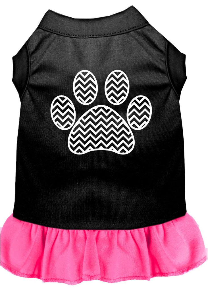 Chevron Paw Screen Print Dress Black With Bright Pink Lg (14)