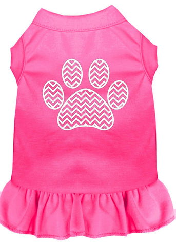 Chevron Paw Screen Print Dress Bright Pink Med (12)