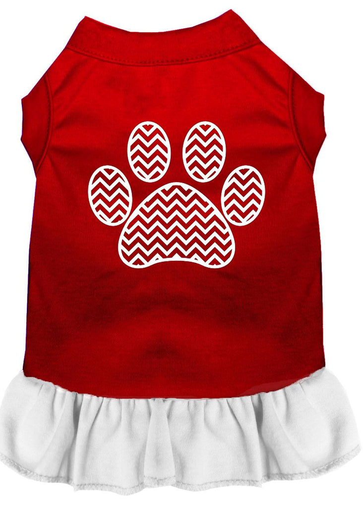 Chevron Paw Screen Print Dress Red With White Med (12)