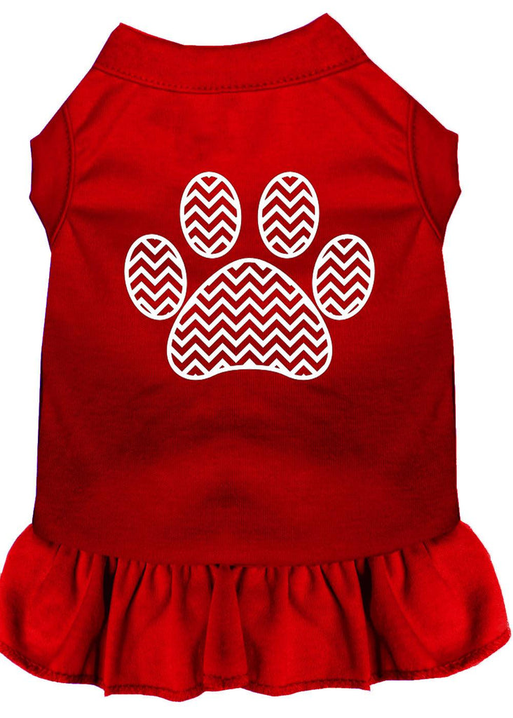 Chevron Paw Screen Print Dress Red Sm (10)