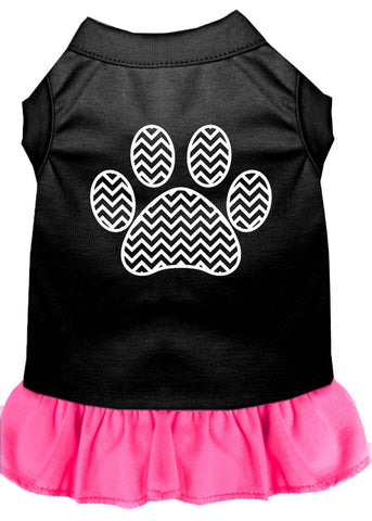 Chevron Paw Screen Print Dress Black With Bright Pink Xl (16)