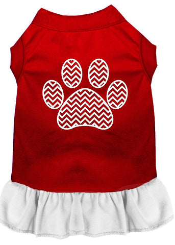 Chevron Paw Screen Print Dress Red With White Xl (16)