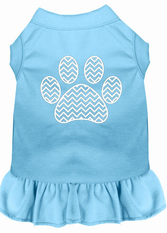 Chevron Paw Screen Print Dress Baby Blue Xs (8)