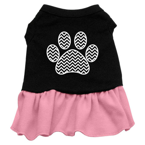 Chevron Paw Screen Print Dress Black with Pink XS (8)