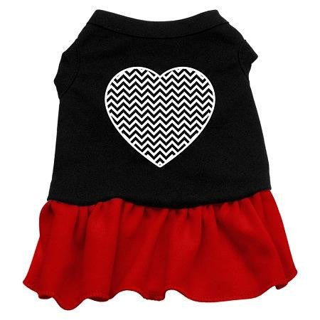 Chevron Heart Screen Print Dress Black with Red XS (8)