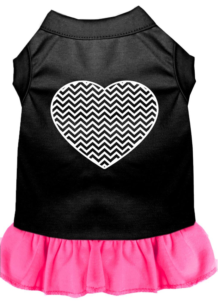 Chevron Heart Screen Print Dress Black With Bright Pink Xs (8)