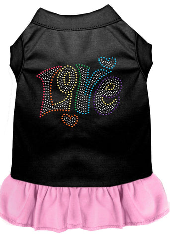 Technicolor Love Rhinestone Pet Dress Black With Light Pink Lg (14)