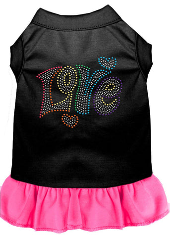 Technicolor Love Rhinestone Pet Dress Black With Bright Pink Med (12)