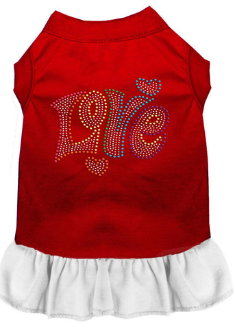 Technicolor Love Rhinestone Pet Dress Red With White Sm (10)