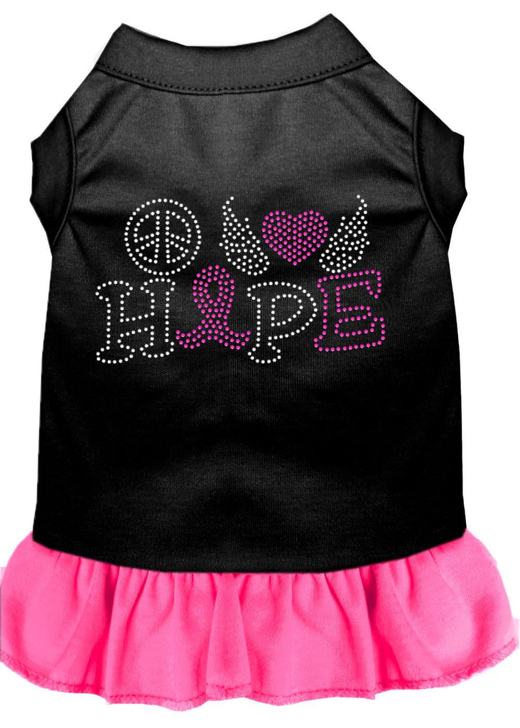 Peace Love Hope Breast Cancer Rhinestone Pet Dress Black With Bright Pink Lg (14)