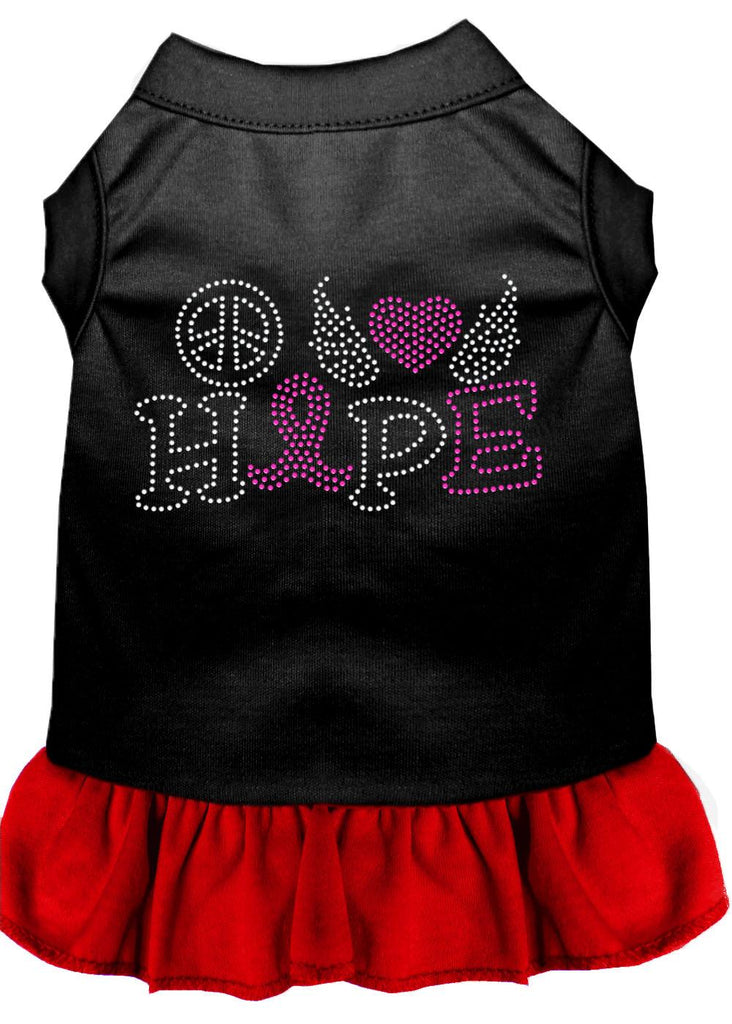 Peace Love Hope Breast Cancer Rhinestone Pet Dress Black With Red Lg (14)