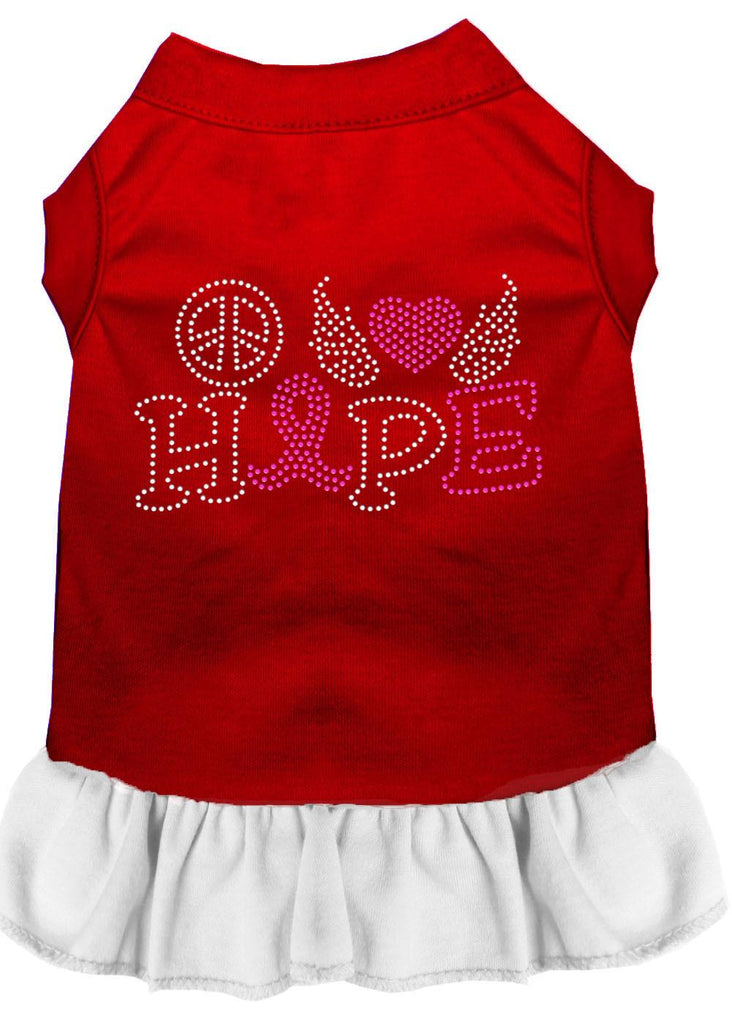 Peace Love Hope Breast Cancer Rhinestone Pet Dress Red With White Lg (14)