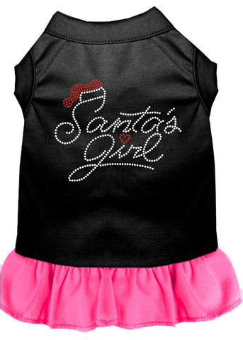 Santa's Girl Rhinestone Dog Dress Black With Bright Pink Sm (10)