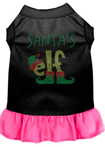 Santa's Elf Rhinestone Dog Dress Black With Bright Pink Sm (10)