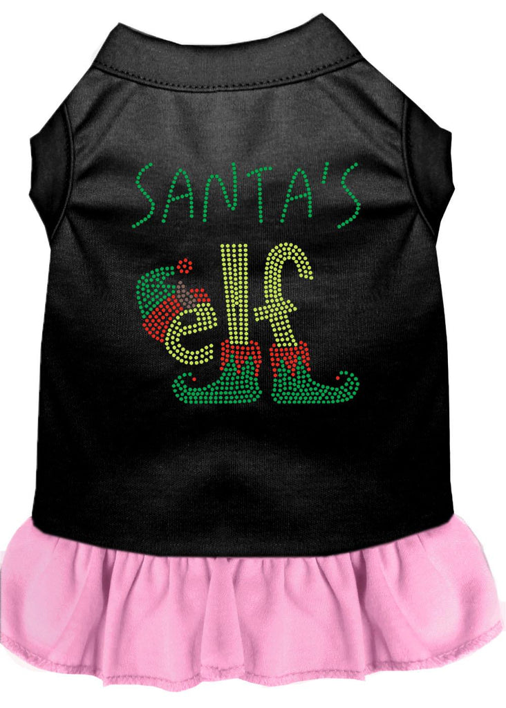 Santa's Elf Rhinestone Dog Dress Black With Light Pink Med (12)