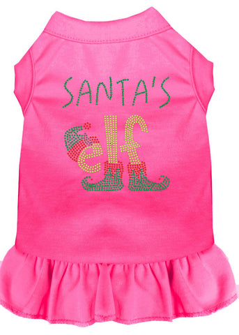 Santa's Elf Rhinestone Dog Dress Bright Pink Lg (14)