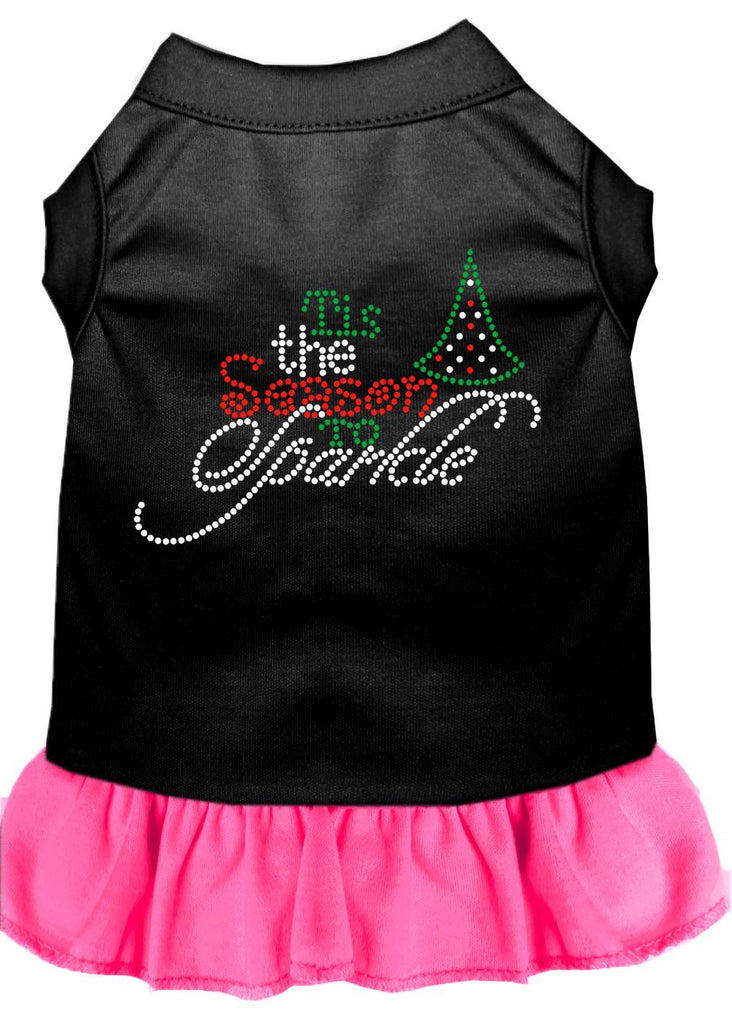 Tis The Season To Sparkle Rhinestone Dog Dress Black With Bright Pink Lg (14)