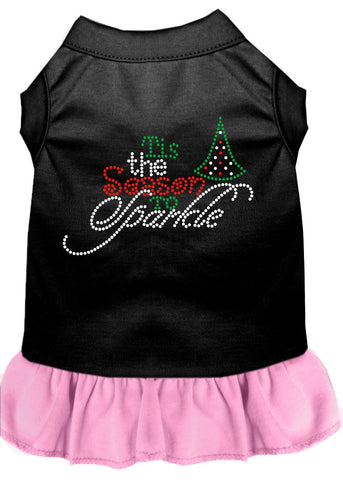 Tis The Season To Sparkle Rhinestone Dog Dress Black With Light Pink Lg (14)