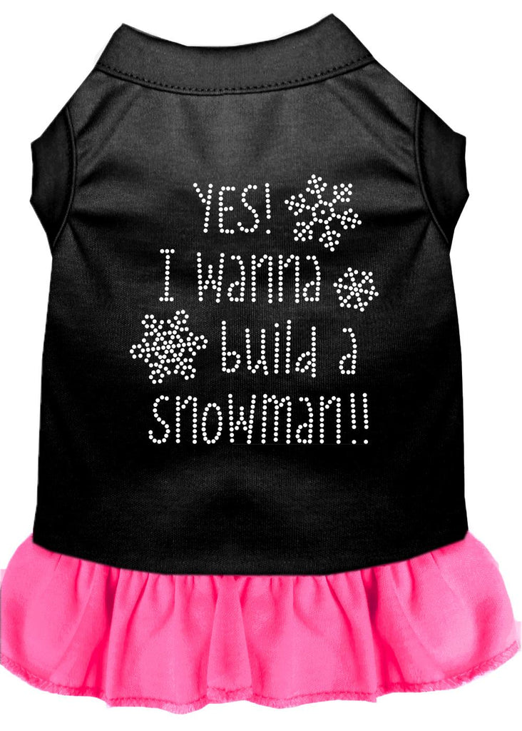 Yes! I Want To Build A Snowman Rhinestone Dog Dress Black With Bright Pink Lg (14)