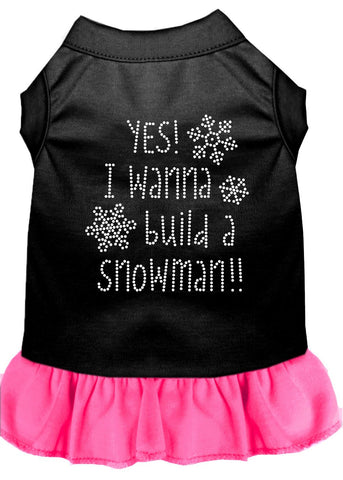 Yes! I Want To Build A Snowman Rhinestone Dog Dress Black With Bright Pink Lg (14)