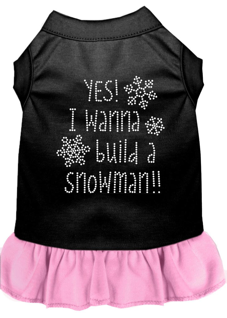 Yes! I Want To Build A Snowman Rhinestone Dog Dress Black With Light Pink Sm (10)