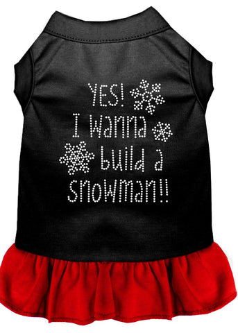 Yes! I Want To Build A Snowman Rhinestone Dog Dress Black With Red Lg (14)