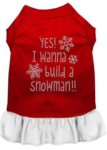 Yes! I Want To Build A Snowman Rhinestone Dog Dress Red With White Med (12)