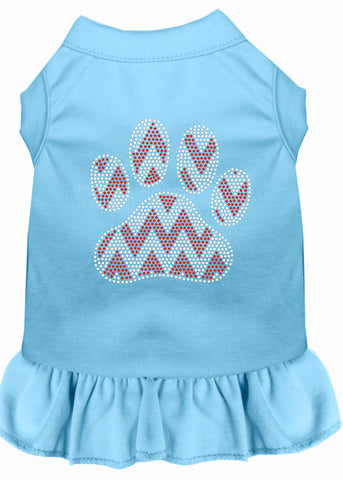 Candy Cane Chevron Paw Rhinestone Dog Dress Baby Blue 4x (22)