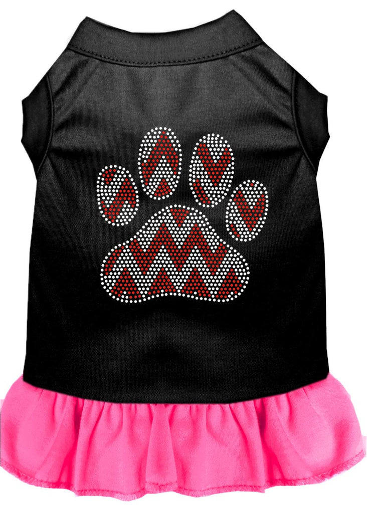 Candy Cane Chevron Paw Rhinestone Dog Dress Black With Bright Pink Sm (10)