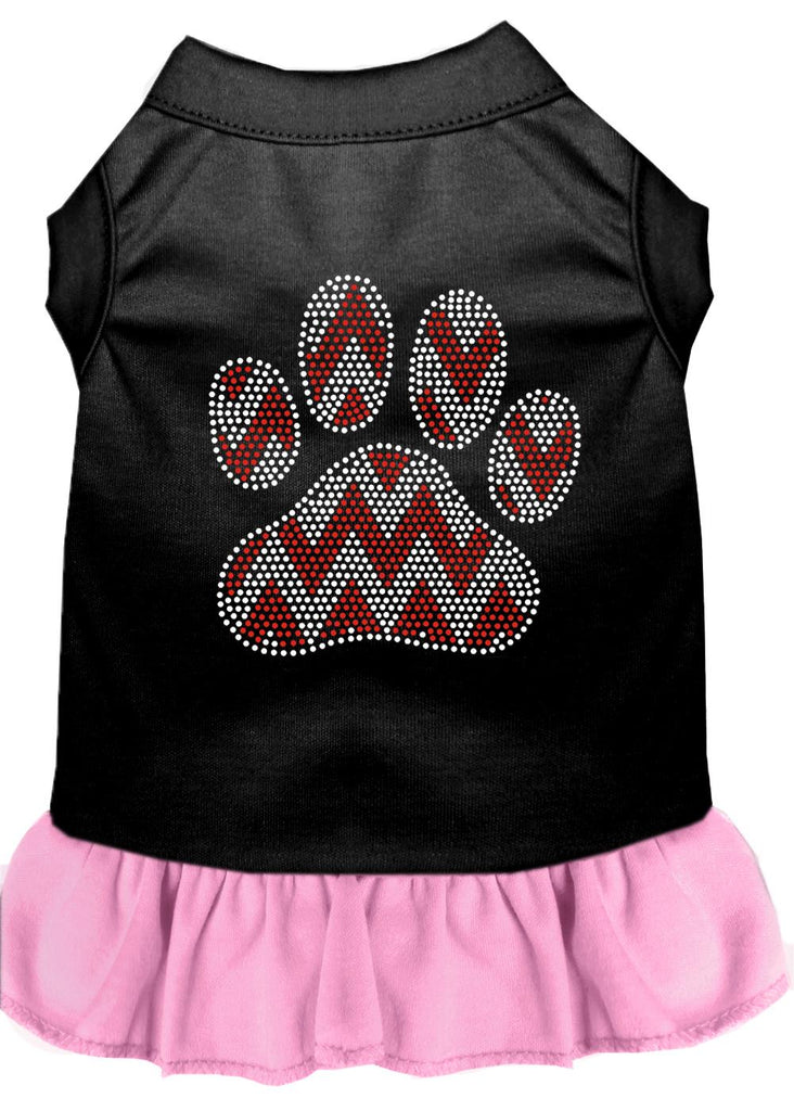 Candy Cane Chevron Paw Rhinestone Dog Dress Black With Light Pink Med (12)