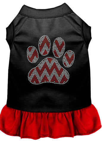 Candy Cane Chevron Paw Rhinestone Dog Dress Black With Red Lg (14)