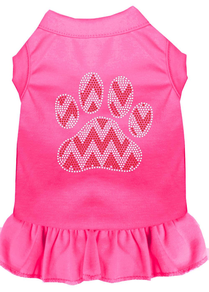 Candy Cane Chevron Paw Rhinestone Dog Dress Bright Pink 4x (22)